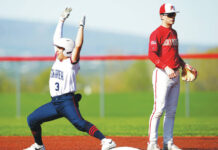 
			
				                                Pittston Area’s Richard Tonte signals to his dugout after hitting a double in the second inning.
                                 Fred Adams | For Times Leader

			
		