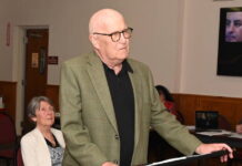 
			
				                                Will Conyngham, at podium, and Carol Lavery, seated, chair and vice chair, respectively, of the Luzerne County Historical Society, spoke to the council to share their enthusiasm on acquiring the former St. Cecilia Catholic Church property, next door from Wyoming Area Catholic School at Tuesday night’s Exeter Borough Council meeting.
                                 Tony Callaio | For Times Leader

			
		