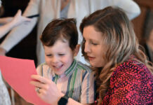 
			
				                                Erin and her son, Lukas Keglovitz, get a laugh out of Lukas’ Mother’s Day questionnaire at the recent Tiny Learners Mother’s Day Luncheon.
                                 Tony Callaio | For Sunday Dispatch

			
		