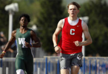 
			
				                                Crestwood’s Elijah Zeneski won his preliminary heat ahead of Wyoming Area’s Lidge Kellum in the District 2 Class 3A 110 meter hurdles on Thursday.
                                 Fred Adams | For Sunday Dispatch

			
		
