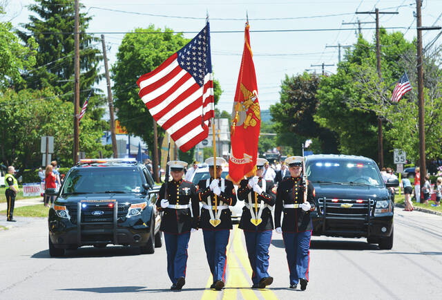 131535370_web1_2023-WP-Exeter-Mem-Parade-1-1-
The Marine Corp. Color Guard will, once again, lead the West Pittston/Exeter Memorial Day Parade stepping off at 11:30 a.m. from the corner of Linden St. and Wyoming Ave., West Pittston, on May 26.
Tony Callaio file photo | For Sunday Dispatch