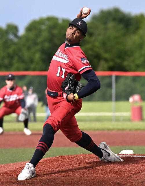131537448_web1_PA-Dallas-bsbl-1
Pittston Area junior starting pitcher Elijah Barr delivers a pitch during the game against Dallas Area.
Tony Callaio | For Sunday Dispatch