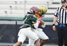 
			
				                                Wyoming Area’s Lidge Kellum crosses the goal line before Wyoming Valley West’s Carson Brown catches him at for a 15-yard touchdown for the Pioneers, Wednesday evening at Wyoming Area Stadium.
                                 Tony Callaio | For Sunday Dispatch

			
		