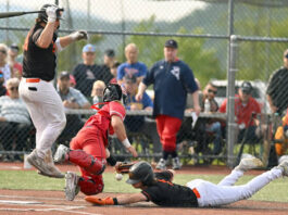 
			
				                                Palmyras Julian Meley steals home and is safe on an errant throw to Pittston Area catcher Jake Aftewicz for the go-ahead run in the fifth inning.
                                 Tony Callaio | For Times Leader

			
		
