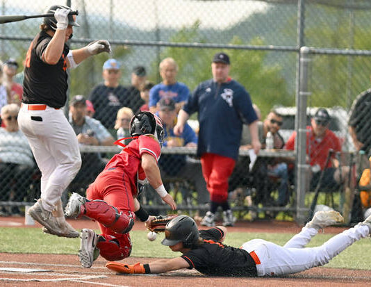 
			
				                                Palmyra’s Julian Meley steals home and is safe on an errant throw to Pittston Area catcher Jake Aftewicz for the go-ahead run in the fifth inning.
                                 Tony Callaio | For Times Leader

			
		