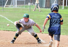 
			
				                                First baseman Nathan Lewis is about to catch the ball ahead of Angelo Marcario crossing the base in 2024.
                                 Tony Callaio file photo | For Sunday Dispatch

			
		