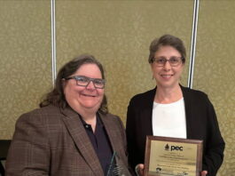 
			
				                                Luzerne County Manager Romilda Crocamo, left, and county Recycling Coordinator Beth DeNardi accepted the Governor’s Award for Environmental Excellence in Harrisburg last week in recognition of the county’s eco-friendly renovations of a former Air Reserve Center on Wyoming Avenue in Wyoming.
                                 Submitted Photo

			
		