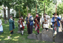
			
				                                Members of the 24th Connecticut Militia Regiment Revolutionary War Reenactors staged a solemn ceremony at the foot of graves of Benjamin and Stuckley Harding in this file photo.
                                 Tony Callaio file photo | For Sunday Dispatch

			
		