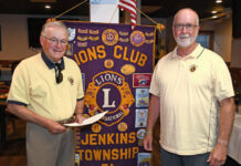 
			
				                                Tom Ruskey, left, and Bob Linskey, right, are co-chairs of the scholarship program of Jenkins Twp. Lions Club. The Lions Club gave out 16 scholarships last year to Jenkins Twp. students.
                                 Tony Callaio | For Sunday Dispatch

			
		