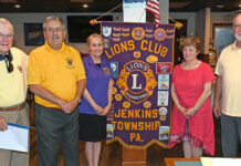 
			
				                                Newly installed officers of Jenkins Twp. Lions Club took the oath of office recently administered by Tom Huskey. From left: Huskey, Stan Rovinsky, president; Marlyn Querci and Rachel Rovinski as recording and corresponding secretaries; and Bob Linskey, treasurer.
                                 Tony Callaio | Sunday Dispatch

			
		