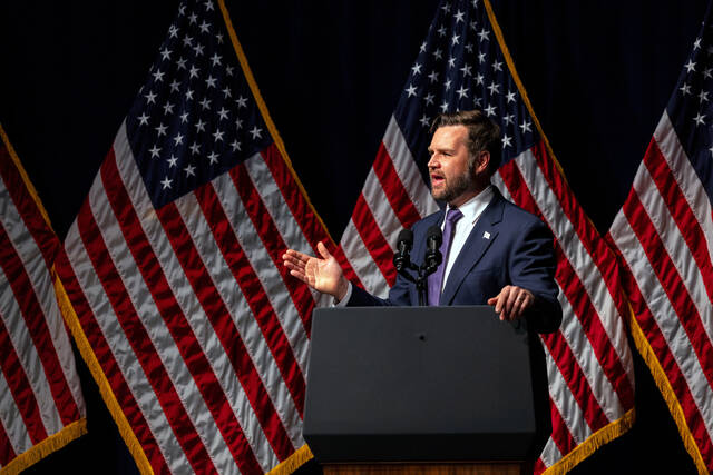 131646082_web1_AP25176010765513
Vice President JD Vance speaks during the Ohio Republican Party dinner on June 24, in Lima, Ohio.
AP Photo