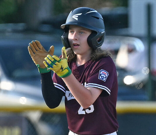 
			
				                                Kington/Forty Fort’s Nick Lipinski (23) claps as he smacked an double, knocking in two runs against Greater Pittston Township.
                                 Tony Callaio | For Times Leader

			
		