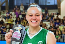 
			
				                                Pittston native Mia Hopkins proudly holds up the 1-on-1 champion’s trophy she took home during the Brazilian All-Star game.
                                 Submitted photo

			
		