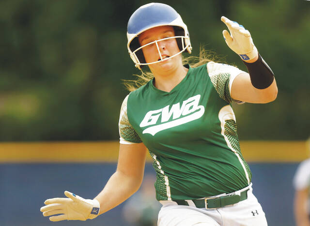 131672325_web1_gwa_corn1_faa
GWAs Gianna Fattorusso sets to slide into third base after hitting a triple against Cornwall (New York) in the first inning of play at Wilkes University.
Fred Adams | For Times Leader