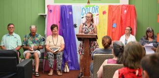
			
				                                Kendra-lee O’Brien, West Pittston Library Adult coordinator, stands at the podium thanking all for attending the “Color Our World” adult summer reading program on local authors shown seated behind her at the library on July 29.
                                 Tony Callaio | For Sunday Dispatch

			
		