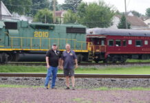 
			
				                                Standing at Reading Blue Mountain & Northern Railroad Co.’s Pittston station, company Chairman/CEO Andy M. Muller Jr, at right, and Matt Fisher, senior vice president and general manager of the company’s passenger department, discussed the company’s interest in purchasing Luzerne County’s rail line.
                                 Jennifer Learn-Andes | Sunday Dispatch

			
		