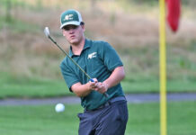 
			
				                                Wyoming Area junior Joey Day watches his ball head to the hole during match play against Berwick Area.
                                 Tony Callaio | For Sunday Dispatch

			
		
