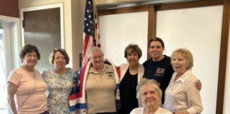 
			
				                                West Pittston veteran Sharon Griffin was recently honored with a Quilt of Valor. At the ceremony are, clockwise, from left: Grace Hosier, Cheryl Gelso, Griffin, Theresa Colella, Joan Bilski, Mary Ellen McNeely and Helene Maszeroski.
                                 Submitted Photo

			
		
