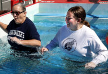 
			
				                                Jen Hayner, 55, of Clarks Summit, and Ella Tourcher, 17, of Dalton, were the first to take the Polar Plunge challenge at the Pittston Tomato Festival on Saturday.
                                 Fred Adams | For Sunday Dispatch

			
		
