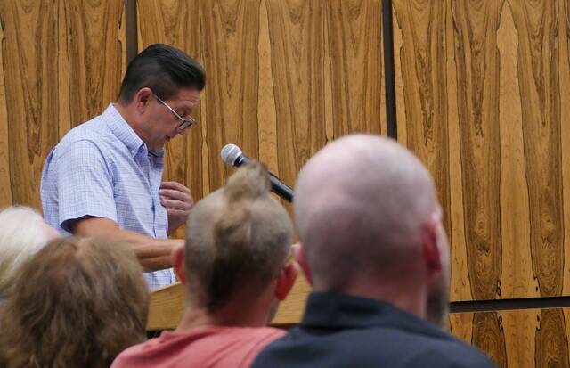 <p>Sugarloaf Twp. resident John Zola was among a group of southern Luzerne County residents who spoke during Tuesday’s county council meeting opposing the path of a proposed PPL Electric Utilities transmission line.</p>
<p>Jennifer Learn-Andes | Times Leader</p>