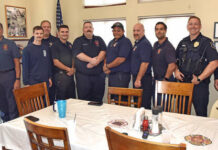 
			
				                                Some members of fire, ambulance and police departments in the Pittston area were treated to a 9/11 breakfast by the members of the Second Presbyterian Church, Pittston. From left: Pittston Fire Chief Frank D Roman, Laflin Chief Marc Malvizzi, firefighter Joe Boos, Assistant Chief John Ankenbrand, firefighter Drew Malvizzi, firefighter Joe “Homer” Corcoran, Assistant Chief Tony Angelella, firefighter Mike Pehonich, firefighter John Lombardo, Pittston Police Chief Kyle Shumosic and Patrolman Jake Wesolowski.
                                 Tony Callaio | For Sunday Dispatch

			
		