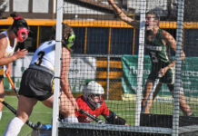 
			
				                                Lucia Campenni, right, raises her arms after she scored her first goal, with an assist from teammate Nina Belza, as the second quarter expired to defeat Lake-Lehman at West Pittston.
                                 Tony Callaio | For Sunday Dispatch

			
		
