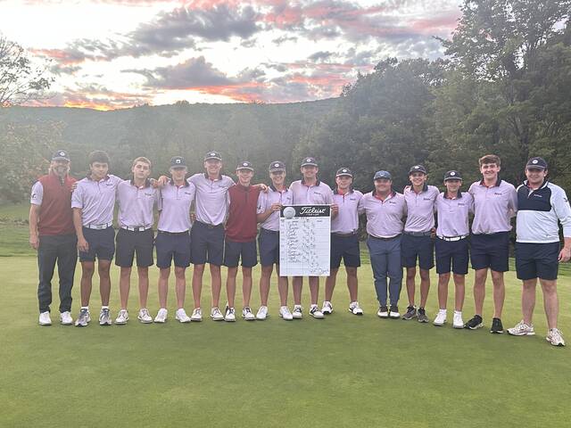131798316_web1_PA-GOLF
The Pittston Area golf team defeated Dallas 317-344 to win its second straight WVC Class 3A team championship.
Kevin Carroll | Sunday Dispatch