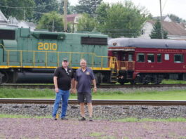 
			
				                                Standing at Reading Blue Mountain & Northern Railroad Co.’s Pittston station in August, company Chairman/CEO Andy M. Muller Jr., right, and Matt Fisher, senior vice president and general manager of the company’s passenger department, discussed the company’s interest in purchasing Luzerne County’s rail line.
                                 Times Leader File Photo

			
		