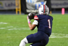 
			
				                                Junior Lucas LoPresto is shown catching his 99th career reception, an all-time Pittston Area record, during first-half action against Hazleton Area.
                                 Tony Callaio | For Times Leader

			
		