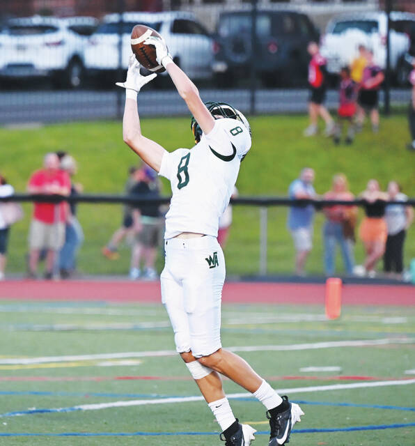 <p>In 2024, Warrior sophomore Luke Kopetchny (8) makes a fingertip catch off of the 47-yard pass from QB Anthony DeLucca for a Wyoming Area touchdown against Crestwood.</p>
<p>Tony Callaio | For Times Leader</p>