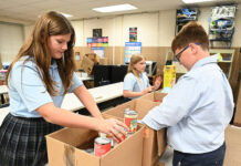 
			
				                                Wyoming Area Catholic students, left to right: Grace Kelly, grade 7, Chloé Kelly, grade 5, center, and Gino Pisano, grade 8, load boxes of nonperishable food designated for the school’s Blessing Box to be placed at th parking lot located on Wyoming Ave.
                                 Tony Callaio | For Sunday Dispatch

			
		