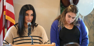 
			
				                                Wyoming Area Student Council Vice President Ameriana Walker, left, and President Mea Knepper, right, recite the invocation and Pledge of Allegiance at the annual Pittston Area/Wyoming Area Goodwill Luncheon held at Fox Hill Country Club on Oct. 22.
                                 Tony Callaio | For Sunday Dispatch

			
		