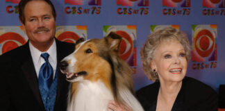
			
				                                June Lockhart, right, who played the character of Ruth Martin, mother of Timmy Martin, played by Jon Provost, left, during the classic series ‘Lassie,’ poses for a photograph with Lassie, 9th generation, during arrivals at CBS’s 75th anniversary celebration Sunday, Nov. 2, 2003, in New York.
                                 AP File Photo

			
		