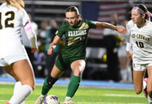 
			
				                                Ava Musinski (10) splits to Lake-Lehman defenders to score her first and team goal at 33:14 in the first period at Wilkes-Barre Area field on Oct. 20.
                                 Tony Callaio file photo | For Sunday Dispatch

			
		