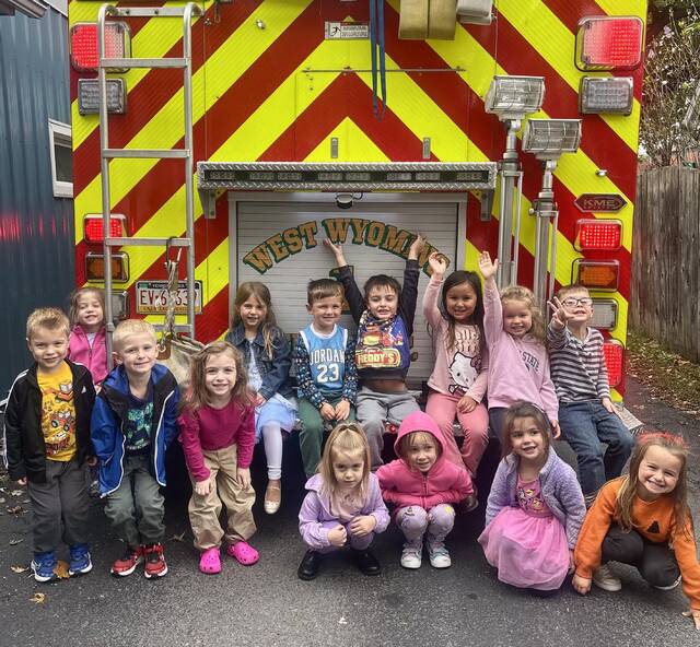 131899882_web1_Photo-2
Members of the preschool day care class are shown with the West Wyoming Fire Dept. #1 firetruck, from left, first row: Michael Padavan, James Burke, Isla Jendrzejewski, Maison Speace, Wren DeCavage, Eleanore Ide, Emilia Pacchioni, Second row: Bianca Yakus, Emma Sorick, Rudy Mazar, Cole Farrell, Adeline DeMark, Isabelle Mohn, Joseph Krogulski.
Submitted Photo