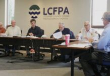 No Wyoming Valley Levee fee increase proposed for 2026
Luzerne County Flood Protection Authority Executive Director Christopher Belleman, at right, discusses the proposed 2026 budget, which does not recommend a levee fee increase, on Tuesday. Board members, from left, are: John Maday, Vice Chairman William Hardwick, Chairman Dominic Yannuzzi, Coray Mitchell and Jay Delaney.
Jennifer Learn-Andes | Times Leader