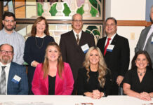 
			
				                                The Greater Pittston Chamber of Commerce held an Autumn Breakfast at St. Joseph Marello Parish Hall on Friday. Shown is the head table, including featured speaker Carla McCabe, WVIA president & CEO. From left, first row: Jonathan Nelson, breakfast chair; McCabe; Karen Smith, Chamber 1st vice chair; Michelle Mikitish, Chamber president. Second row: Kevin O’Boyle, Chamber 2nd vice chair; Karyn Reilly, Chamber board chair; Atty. Samuel Falcone, Chamber counsel; Atty. Girard Mecadon, Chamber board chair; John Serafin, board’s immediate past president.
                                 Tony Callaio | For Sunday Dispatch

			
		