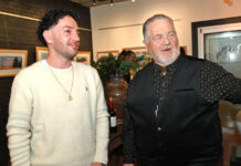 
			
				                                Mike Caruso, left, of Devan’s Diamonds, a jewelry store at Downtown Pittston, chats with renowned artist Frank Wengen, right, at Art e Fekts Gallery, the site of Wengen’s art exhibit.
                                 Tony Callaio | For Sunday Dispatch

			
		