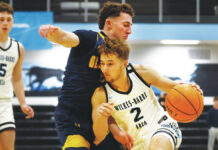 
			
				                                Wilkes-Barre Area’s David Jannuzzi (2) drives against Old Forge guard Ryan DeMarco in the third quarter.
                                 Fred Adams | For Sunday Dispatch

			
		