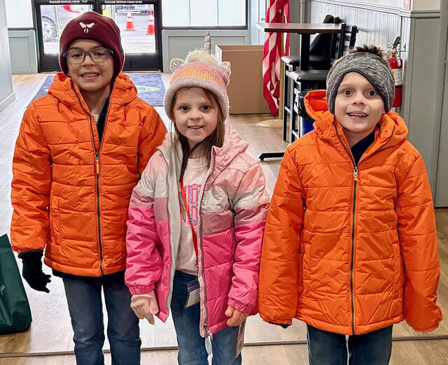 <p>These three children benefited from Pittston Knights of Columbus coat drive. </p>
<p>Submitted Photo</p>