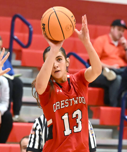 <p>Crestwood’s Jackie Gallagher hits a 3-pointer in the first half on the way to a game-high 23 points.</p>
<p>Tony Callaio | For Times Leader</p>