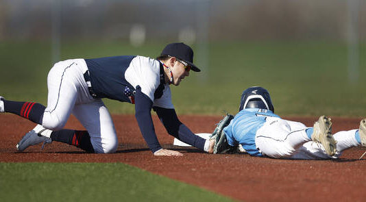 
			
				                                Pittston Areas Silvio Giardina tags out Brady Mizzerof Dallas in the second inning on April 9.
                                 Fred Adams file photo | For Sunday Dispatch

			
		