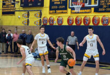 
			
				                                Mitchell Rusinchak (13) dribbles for Wyoming Area against the defense of Old Forges Cameron Parker (4) and Logan Fanning (13).
                                 Tom Robinson | For Sunday Dispatch

			
		