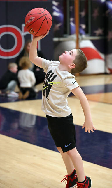 <p>Basketball camper Anthony Strelish attempts a layup at Mia Hopkins’ basketball camp at Pittston Area.</p>
<p>Tony Callaio | For Sunday Dispatch</p>
