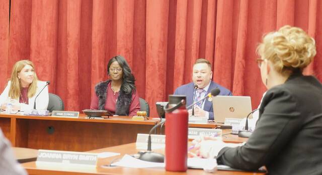 132043362_web1_sabatino
Luzerne County Councilman Jimmy Sabatino speaks moments after he was named the new council chairman Monday night. Also in the photo, from left, are Council members LeeAnn McDermott, Dawn Simmons, and Joanna Bryn Smith.
Jennifer Learn-Andes | Times Leader