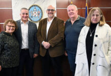 
			
				                                District Magistrate Alexandra Kokura Kravitz swore in City of Pittston officials on Monday, Jan. 5, in city council chambers. From left: Rosemary Frati, treasurer; Mayor Michael Lombardo; council members, Anthony Tony Guariglia, Kenneth Bangs, and MaryPat Melvin Scarantino.
                                 Tony Callaio | For Sunday Dispatch

			
		