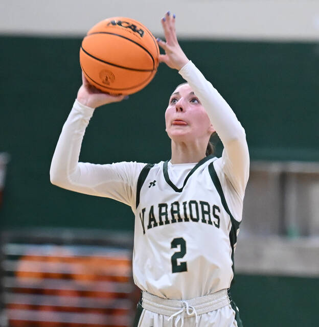 132055775_web1_WA-Hanover-Area-GBsktbl-2
Wyoming Areas Addison Gaylord hit six 3-pointers in scoring 18 points on the night against Hanover Area.
Tony Callaio | For Sunday Dispatch
