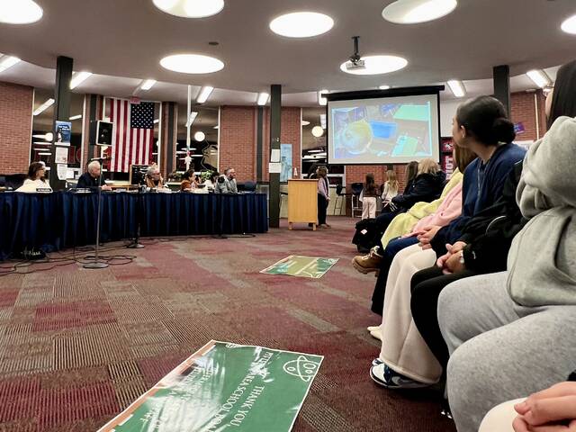 <p>Students present a video showcasing improved facilities at the Pittston Area Intermediate Center to the school board and a packed room of attendees.</p>
<p>Sydney Allabaugh | Sunday Dispatch</p>