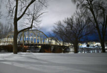 
			
				                                The closed but picturesque Firefighters Memorial Bridge was covered in snow by Monday evening.
                                 Tony Callaio | For Sunday Dispatch

			
		