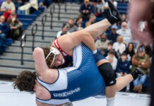 DISTRICT 2 DUAL MEET WRESTLING: Patriots avenge two losses on way to second place
Noah Gruber of Pittston Area throws Abington Heights Dane Wheeler en route to a pin in the 285 pound match at Saturdays District 2 Class 3A Wrestling Duals championship.
Buck Norton-Jennings | For Sunday Dispatch